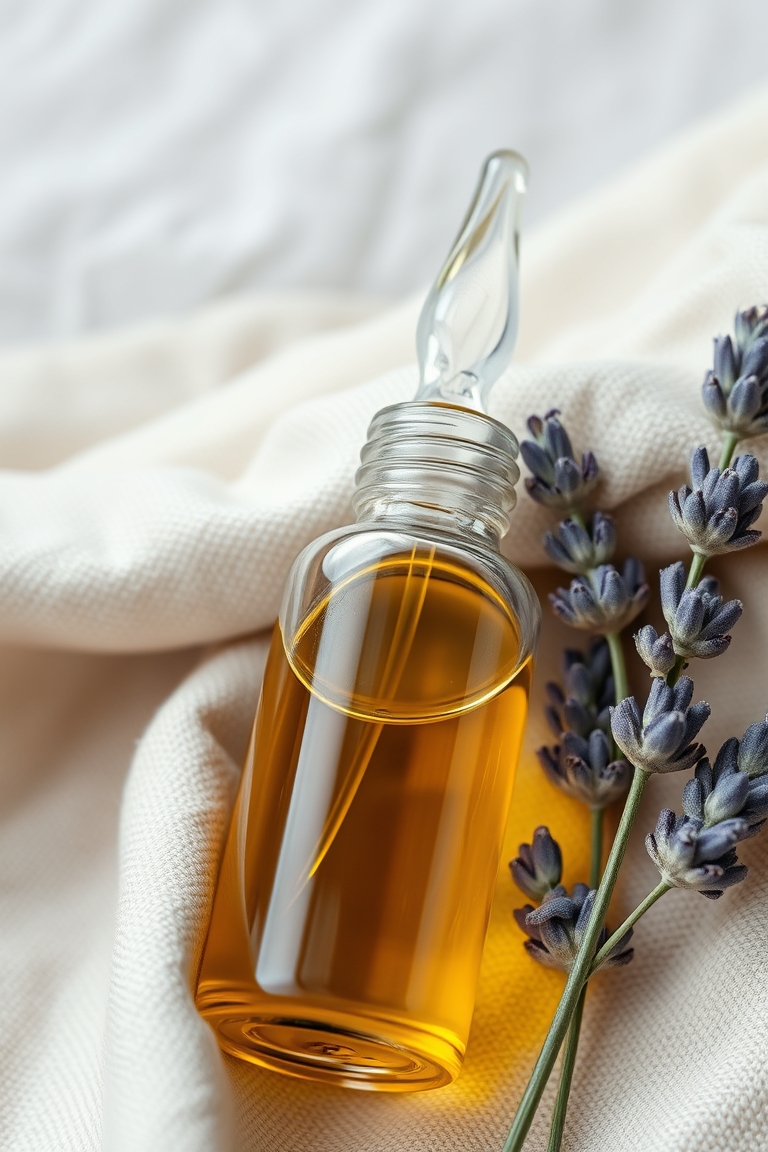 Essential oils for stress placed on a linen surface