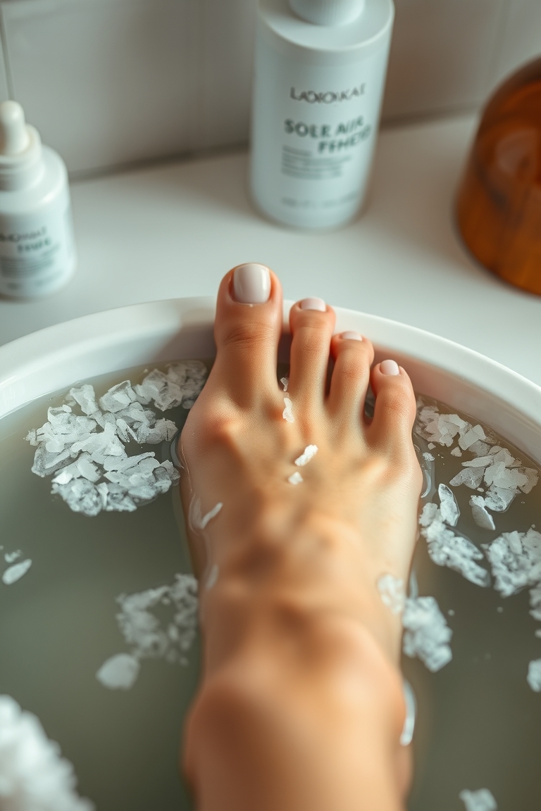Foot soak for a professional foot care routine to get smooth heels