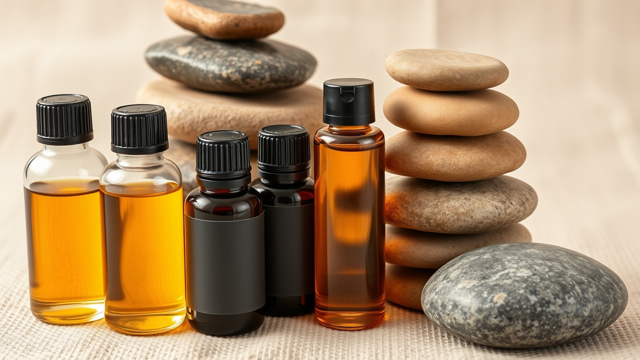 Essential oils and hot stones used for relaxation massage