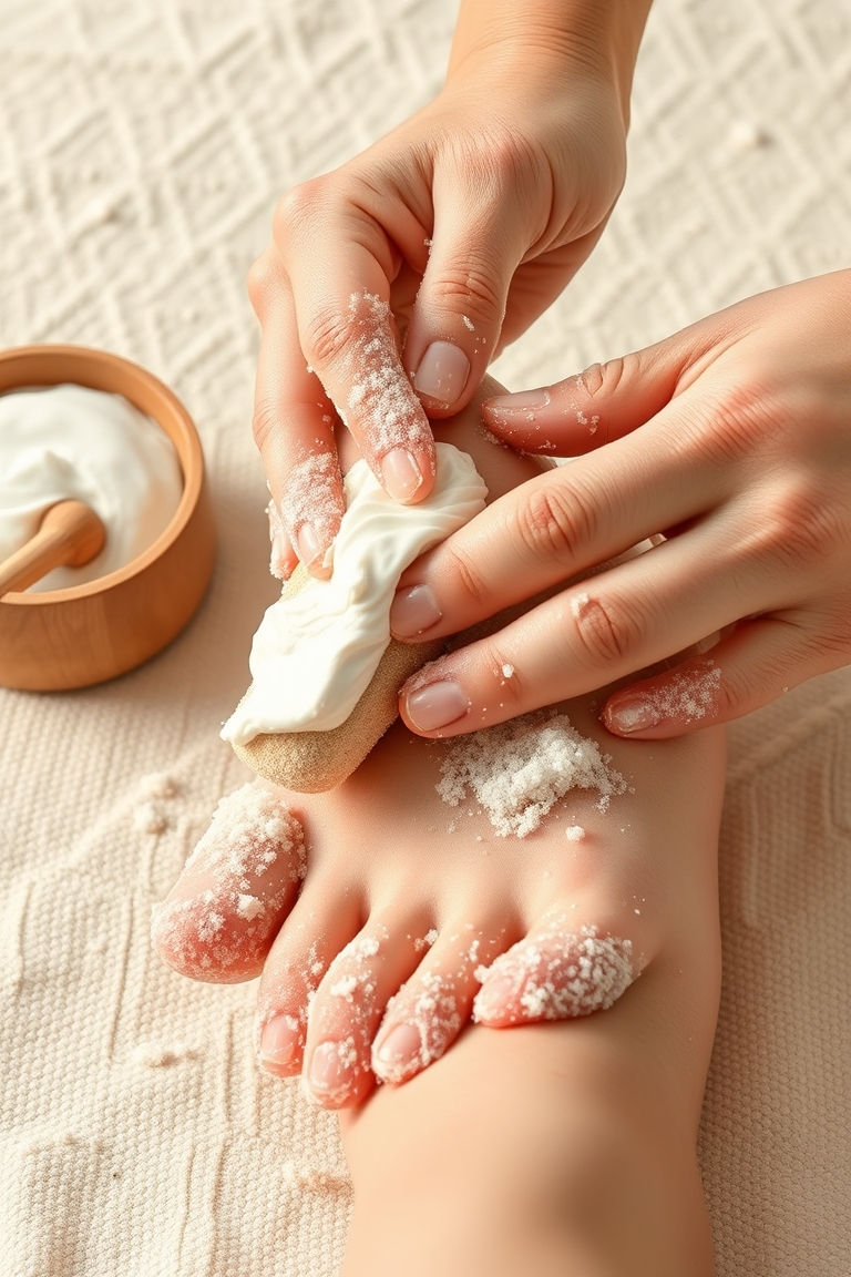 Professional foot care routine using a pumice stone