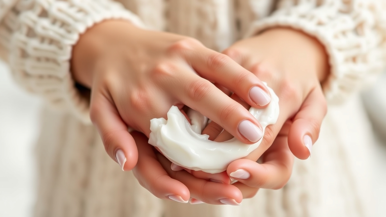 Dry winter skin hands being moisturized