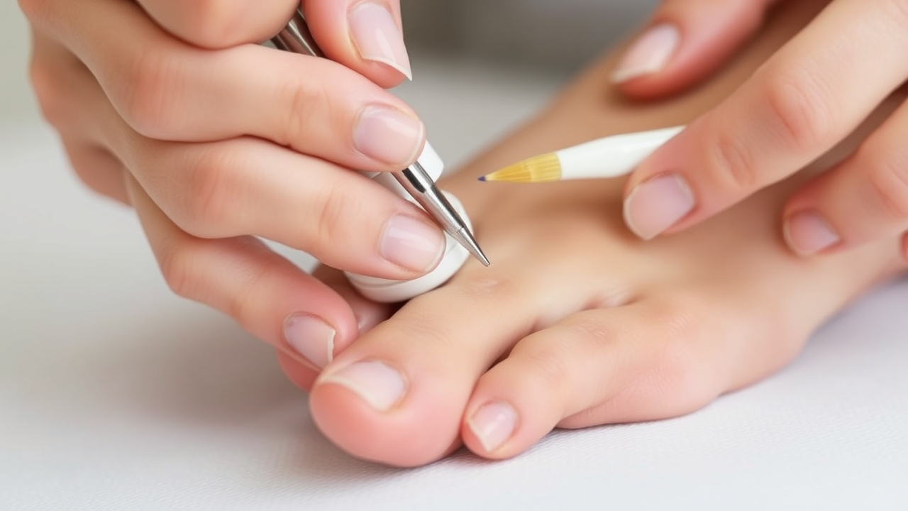 Close-up showing pedicure benefits feet during nail filing