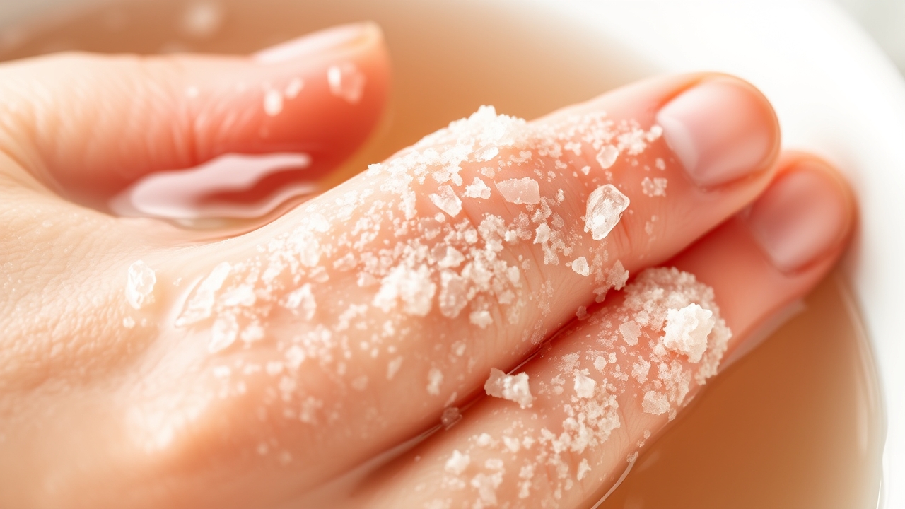 Applying a dry hands fix scrub during a hand soak routine