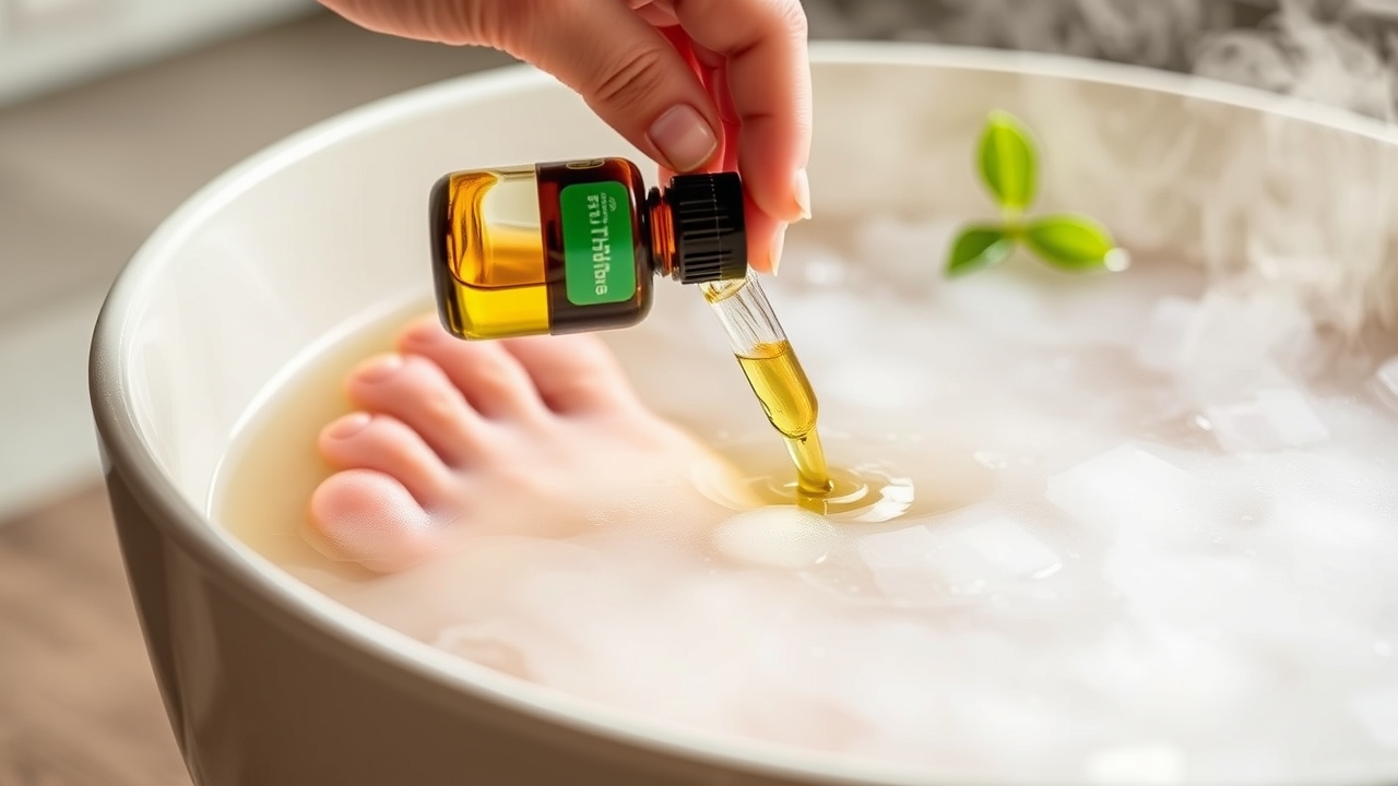 Relaxing foot soak with warm water and Epsom salt