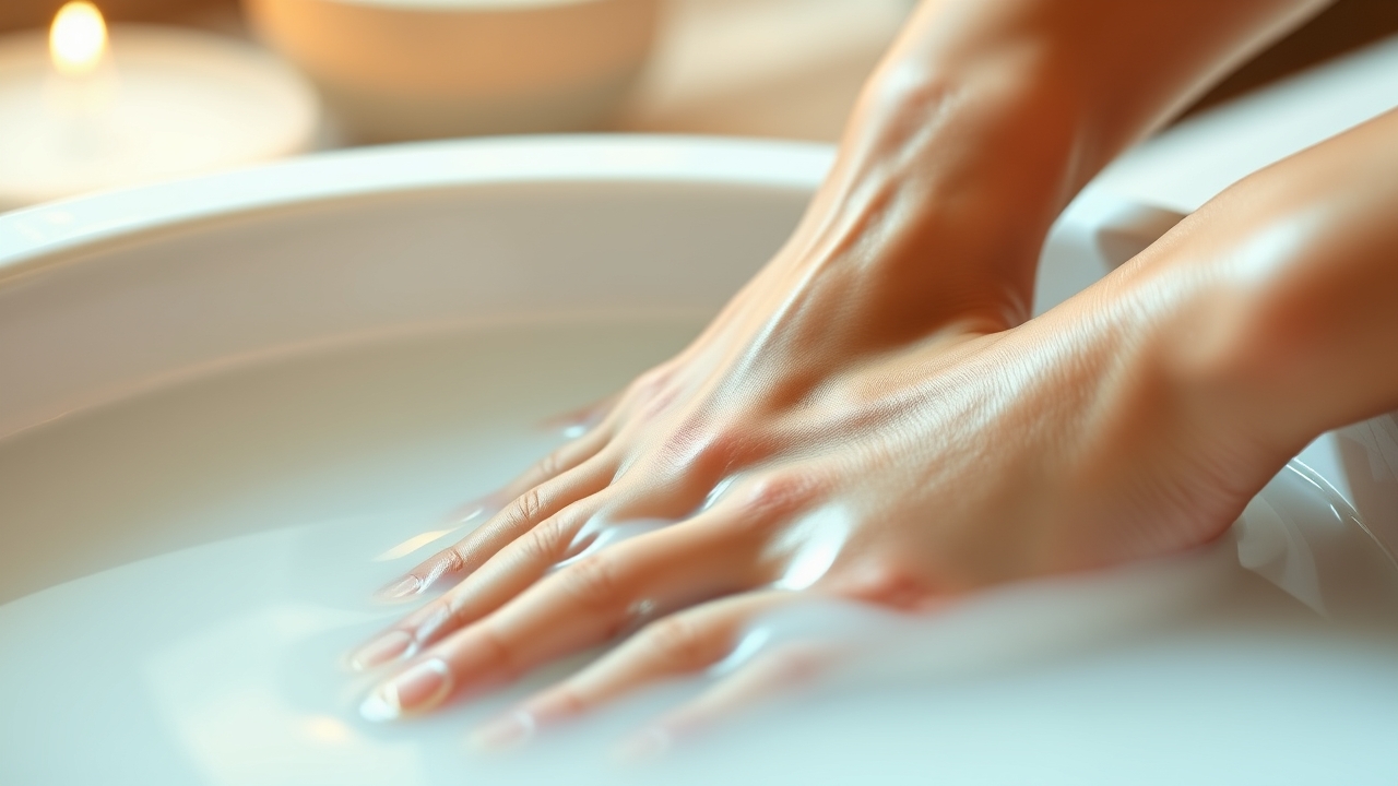 Paraffin hand treatment step in spa